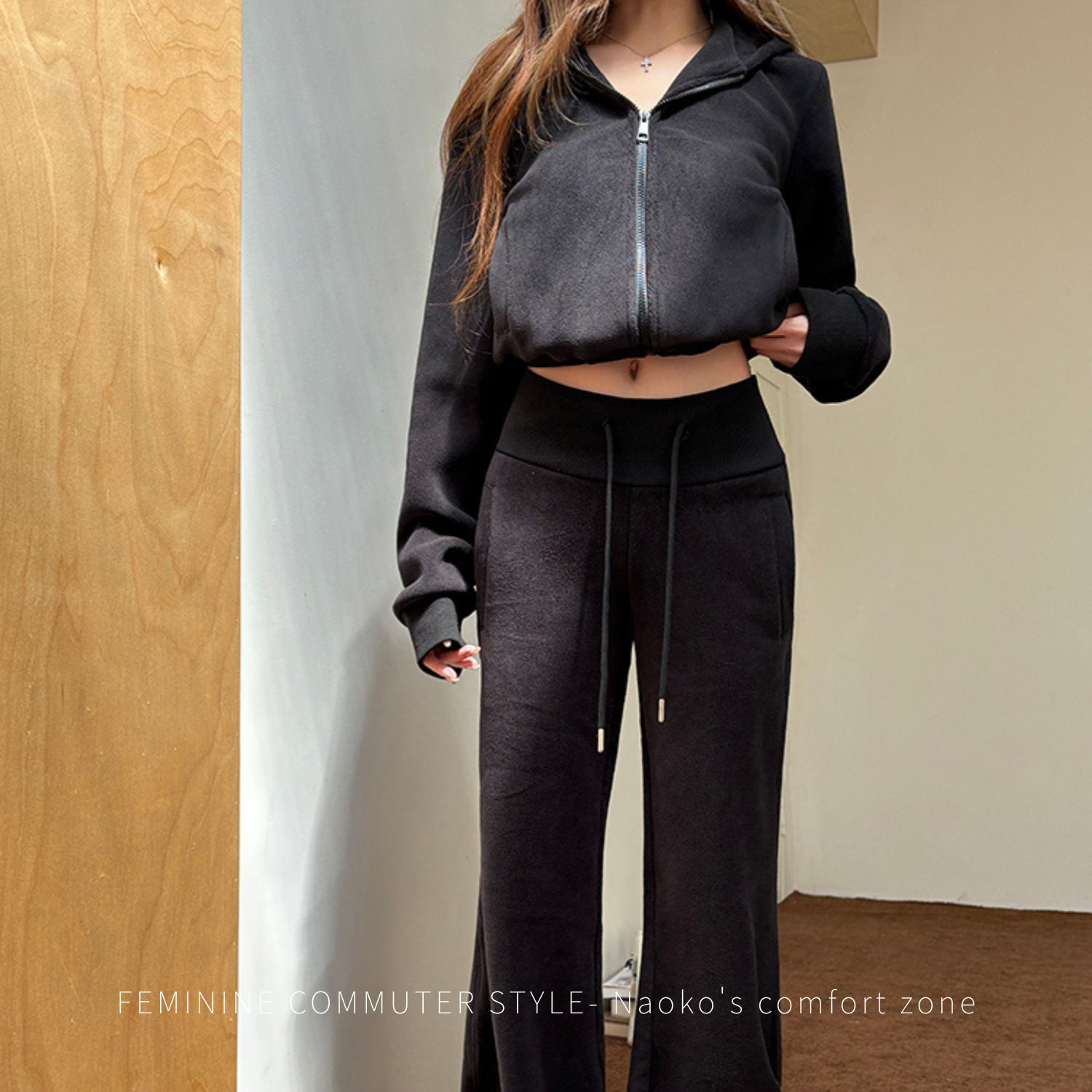 秋冬外穿摇粒绒套装修身微喇裤