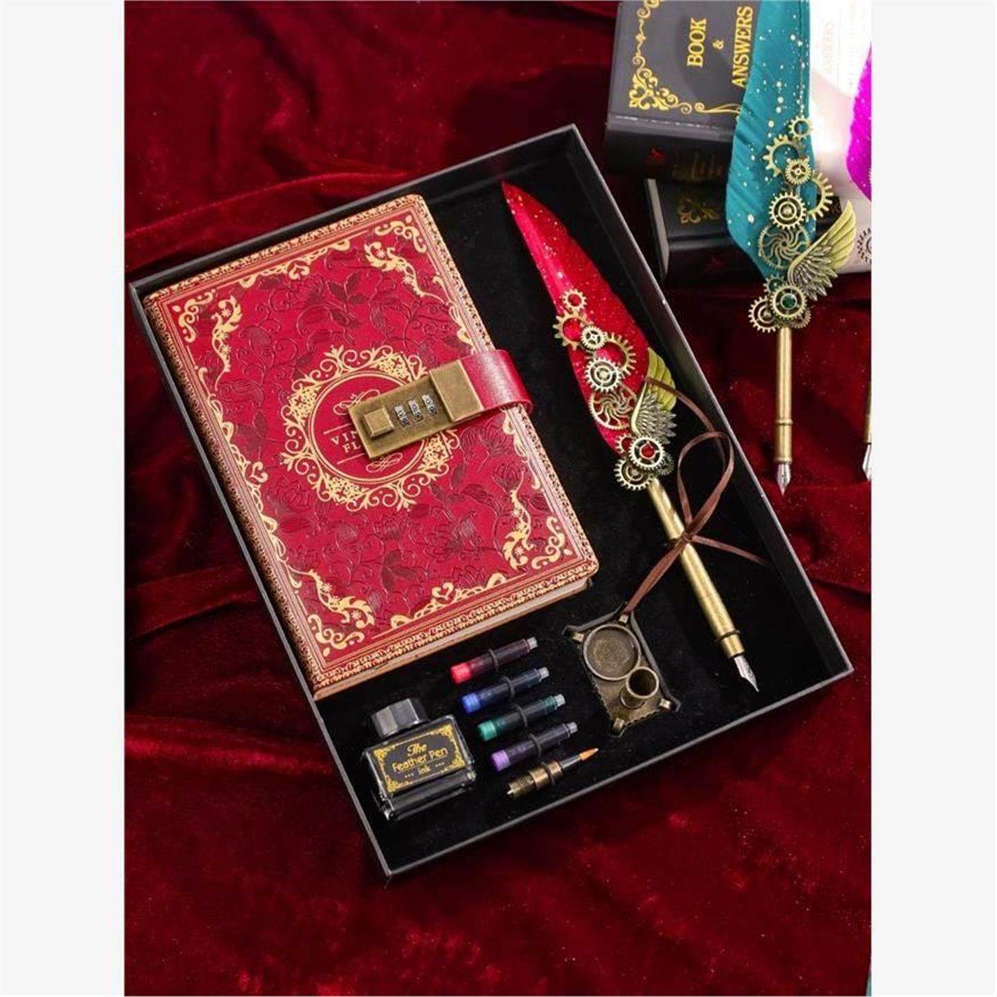 密码笔记本套装礼盒复古记事本日记本羽毛笔全套网红礼物,节庆用品/礼品,文化创意文具,淘宝优惠券,粉丝福利购,淘宝优惠卷