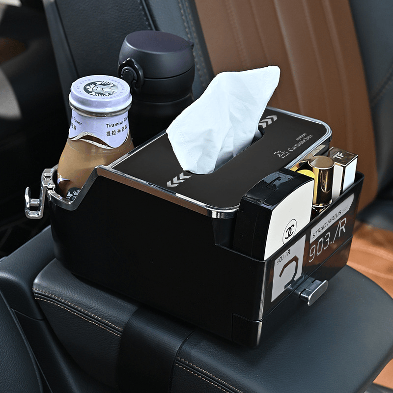车载纸巾盒多功能车内装饰水杯架创意扶手箱储物盒抽纸收纳盒