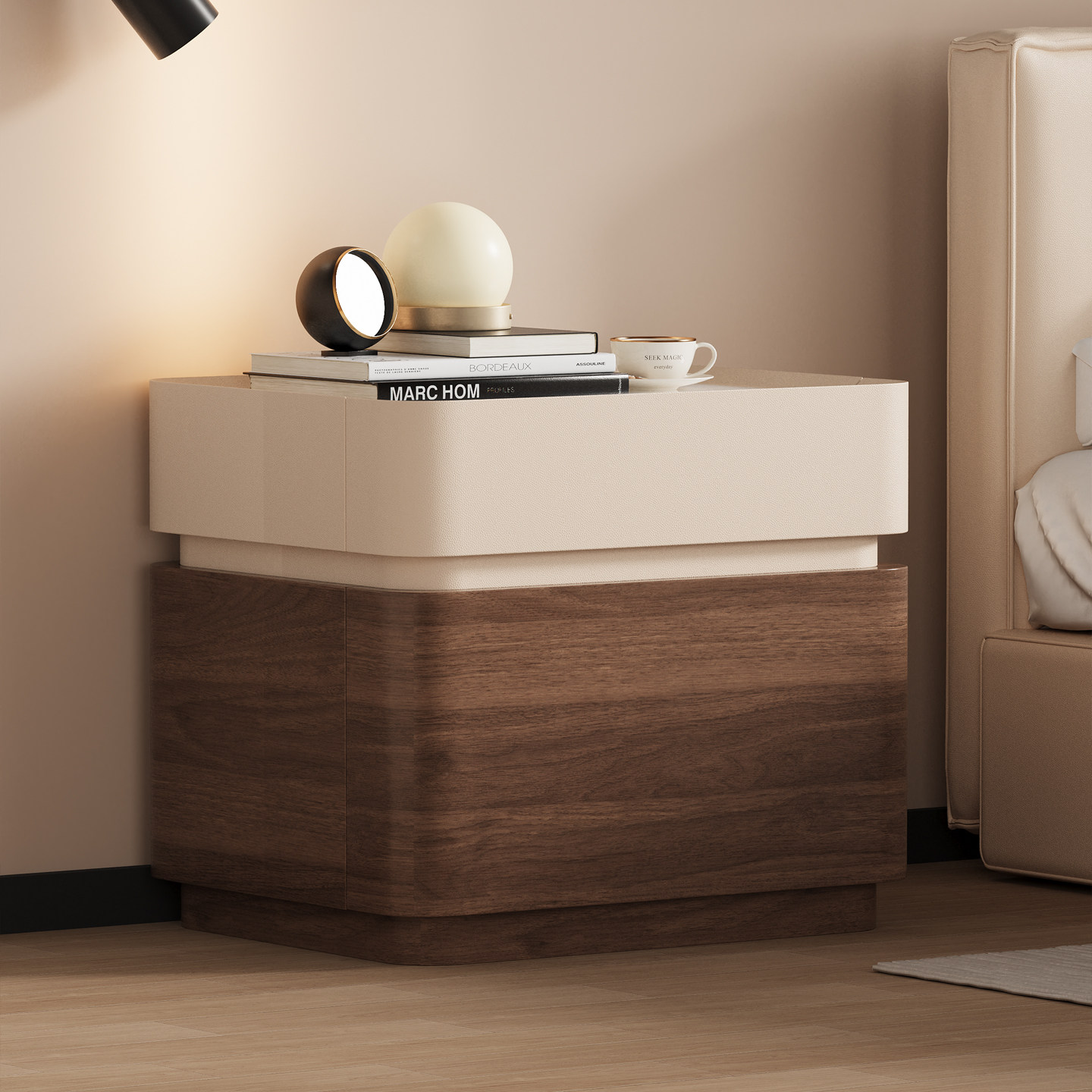 免安装实木床头柜极轻奢奶油风现代设计师款卧室储物柜中古大尺寸,住宅家具,床头柜,淘宝优惠券,粉丝福利购,淘宝优惠卷