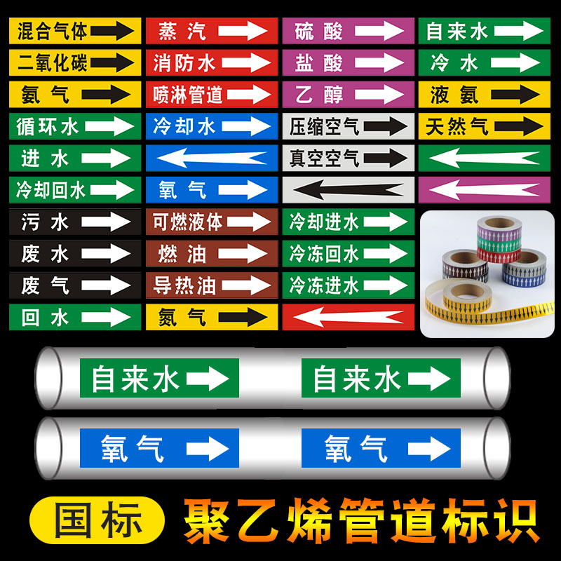 热销管道流向标识色环胶带箭头化工厂医院食品厂环保介质走向自来