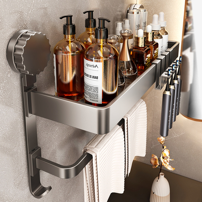 热销卫生间置物架强力吸盘免打孔壁挂式毛巾化妆品收纳吹风机牙刷