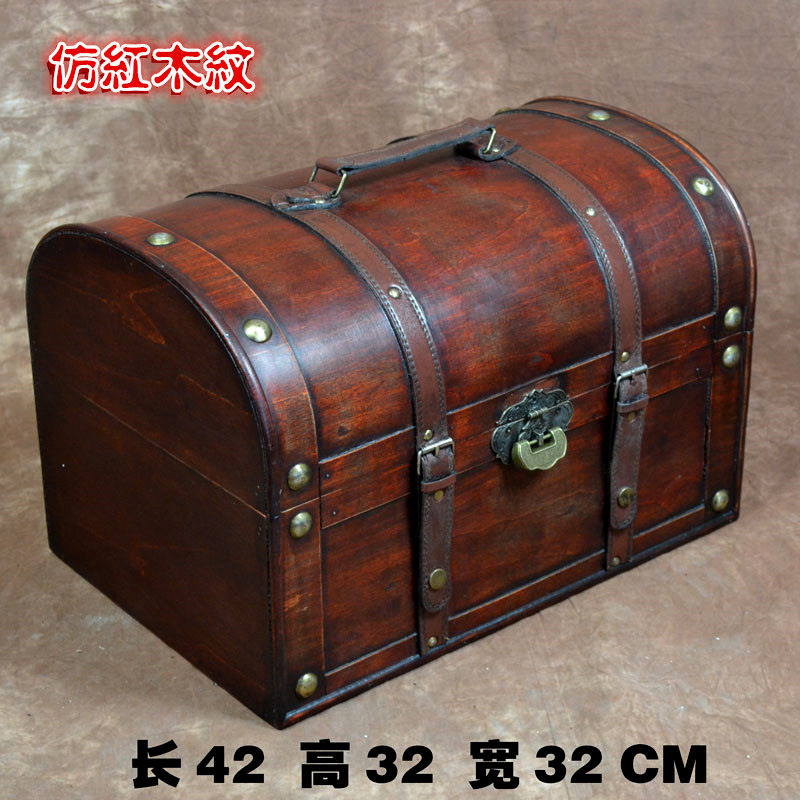 复古木箱仿古老式箱子创意收纳整理箱拍摄橱窗道具带锁储物木质