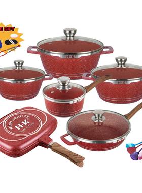 new新款HK23PCS麦饭石套锅POT压铸锅不粘锅套装20/24/28/32烤盘