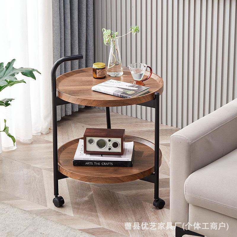 现代简约双层置物架卧室客厅可移动茶几小推车沙发边几带轮餐车