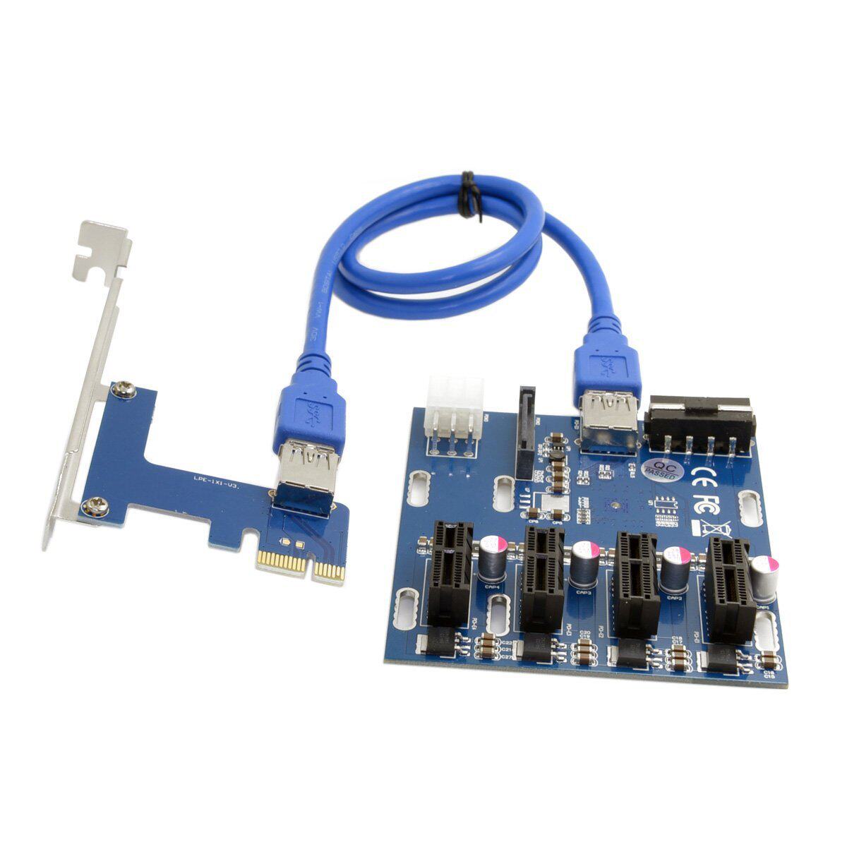 新款PCI-E转PCIe转接卡1拖4PCIE1X扩展卡4口一拖四显线1转4扩展卡