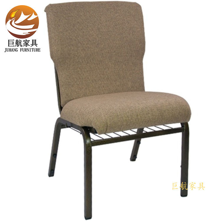[JH-C21]厂家直销米色亚麻布料教堂椅会议培训可叠放礼堂座椅批发