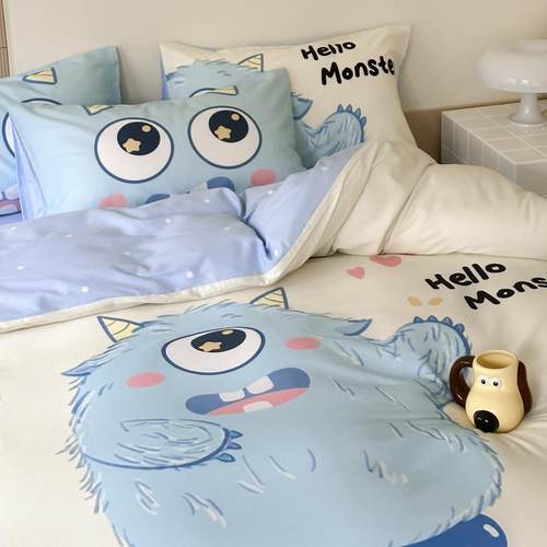 儿童纯棉床上四件套全棉卡通可爱床品被套宿舍床单人三件套床笠款
