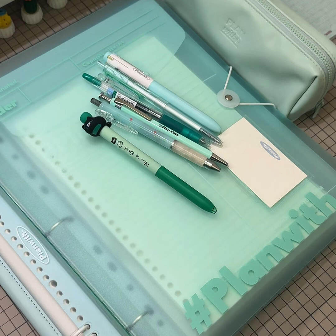 planwith薄荷绿A4三孔文件夹活页本笔记本学生办公资料文件收纳袋