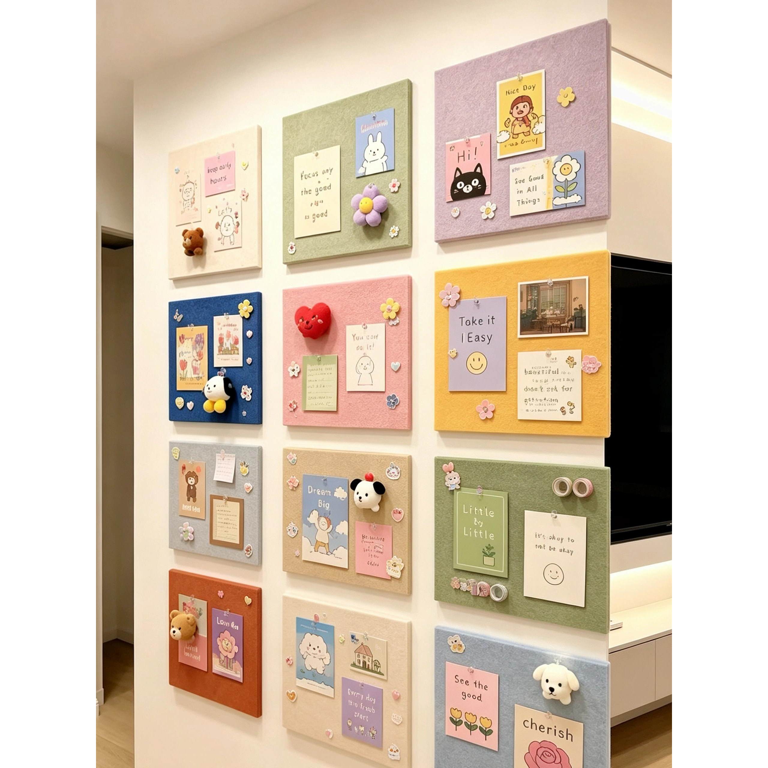 多巴胺毛毡板拼豆展示板彩色墙贴免打孔奶油风白墙改造照片装饰画