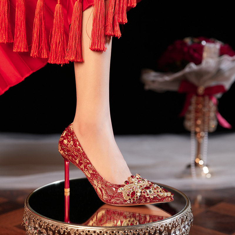 8777E-007尖头水钻细跟绸缎金边高跟婚宴婚鞋新娘伴娘鞋红色喜庆,女鞋,浅口单鞋,淘宝优惠券,粉丝福利购,淘宝优惠卷