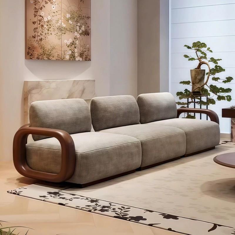 沙发客厅2025新款茶几抱枕组合直排布艺沙发现代简约实木黑胡桃木