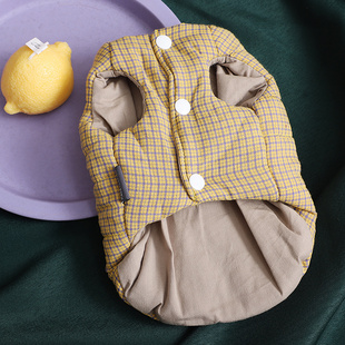 速发小狗牵服冬季马迪可衣引帅气格纹棉背心两脚泰甲外套