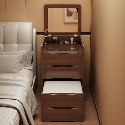 速发室木梳妆台斗柜一体卧实床边简约化妆台小户型翻盖两用收纳柜