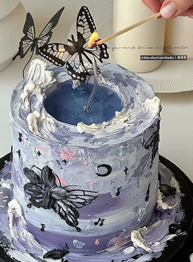 速发简约唯美黑蝶系蝴色蛋糕装饰品神生日情人节levo爱心摆件