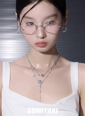 夏日海岸蓝色双层流苏项链 巨显锁骨