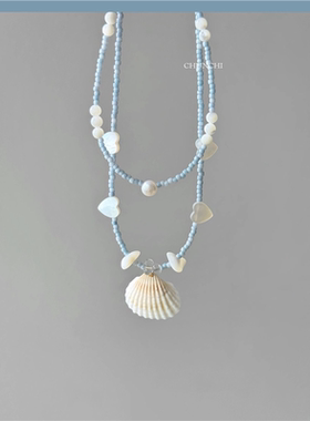 君薇JUNWEI原创“ 拾贝少女”夏日海岛串珠叠戴小众设计项链礼物