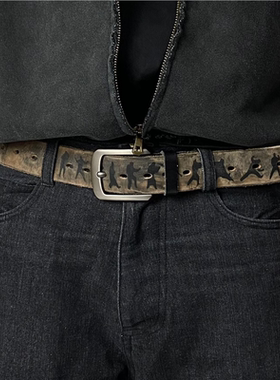 VERB太极做旧皮带头层牛皮 36孔头层牛皮剥落腰带