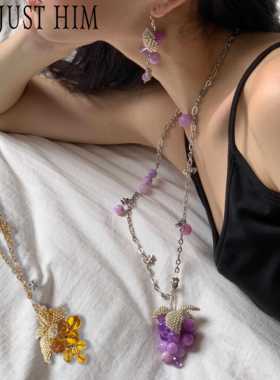 葡萄《Crystal Grape》手工编织叶水晶天然石项炼