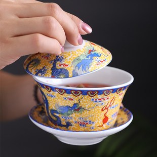 速发新款 酸题餐厅花茶杯八宝茶盖碗吉祥主备陶瓷泡茶碗茶菜鱼餐厅
