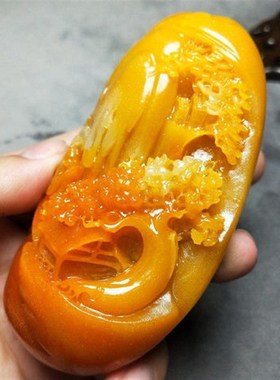 速发黄色寿山石手把件小桥流水山水手把件手把玩寿山石手把件