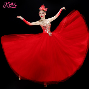 速发开场舞大摆裙演出服大考灯火合 中国舞蹈服艺气连衣裙里唱长