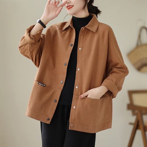 速发大码全纯休闲外套春棉色外夹长袖开衫妈妈搭克宽松上衣