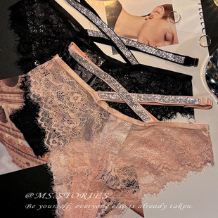 MS.浪漫信徒 | 2025新款烫钻交叉带纯欲性感蕾丝内裤女无痕三角裤