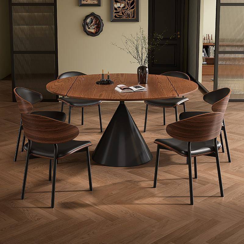 中古风白变蜡木伸缩实木餐桌可型圆桌纹折叠家无品牌/用小户复古