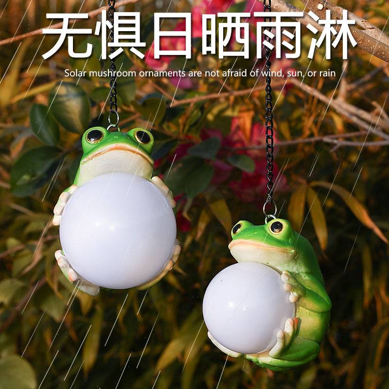 跨境货源太阳能树脂青蛙松鼠 户外防水LED庭院装饰灯花园树枝吊灯