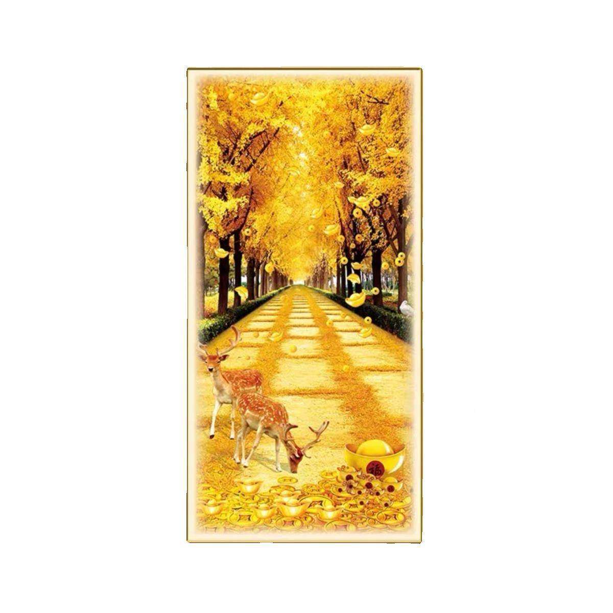 代轻奢走廊过道OGKLED麋灯画鹿壁画入现户玄关装饰竖画发光版挂画