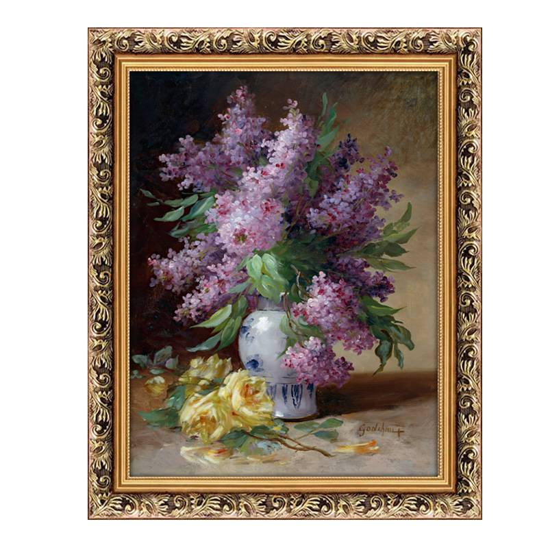 世界名油画欧式餐厅挂画丁香玫瑰青花瓷卉静物玄关装饰画客厅壁画图片