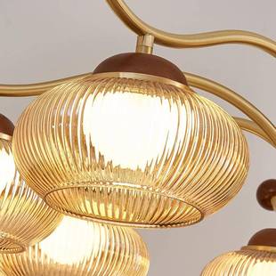 桃美式复新古餐厅主灯南洋灯具法式胡客厅吊灯中古木色卧室灯中式