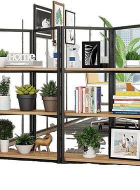 IIW屏风书架办公简室铁艺风隔断层物架镂空书架落地花架置约多展