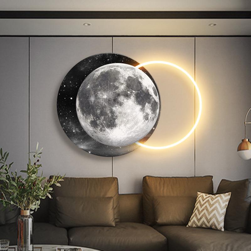 卧床头装饰画KZQ星空月球梦幻室led现发光画挂客厅大气轻奢壁画代