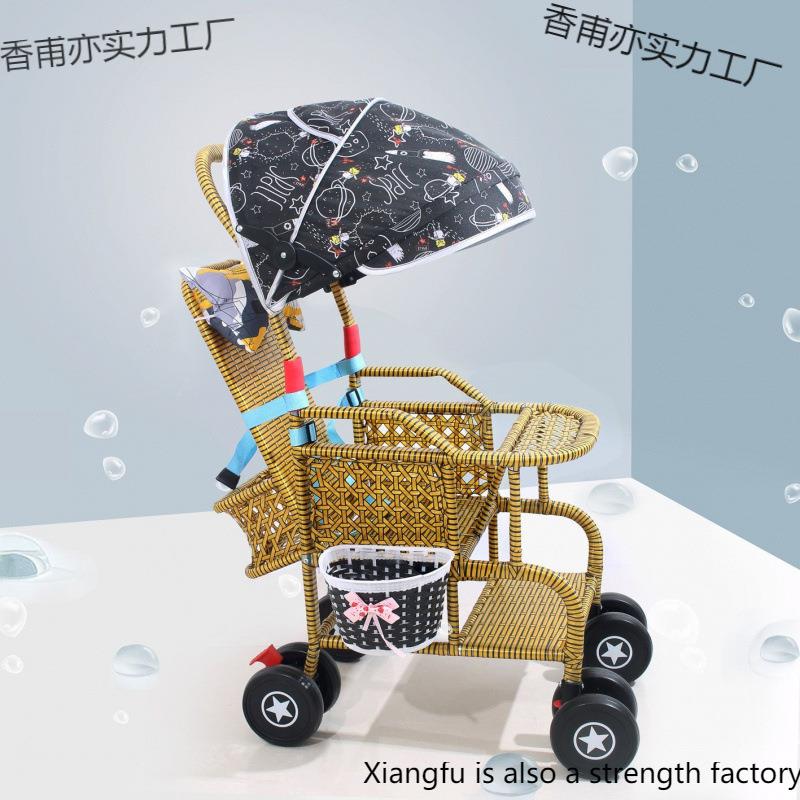 藤编可推车夏季儿婴藤椅小推车UVK仿轻便藤竹宝宝坐躺藤条