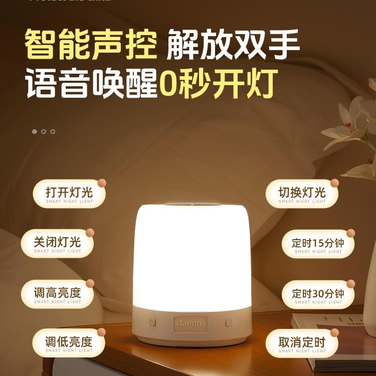 智能人工语音控制小夜灯声控感应卧室床头用睡眠定时台灯家用新款