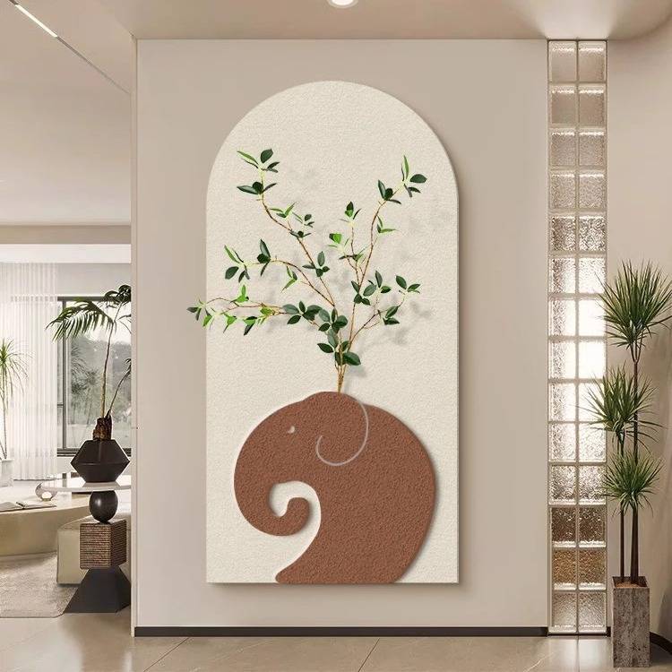 立体砂岩奶油风小众艺术拱形正对门玄关装饰画过道走廊客厅画挂画图片