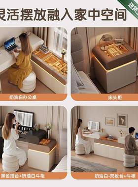 双人梳TEW妆台桌一一体翻盖书桌二合卧室可伸缩实木白色化书妆桌