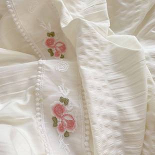 直播被公主花NIU风泡泡纱刺绣水洗棉件套纯色边套宿舍三件套四可