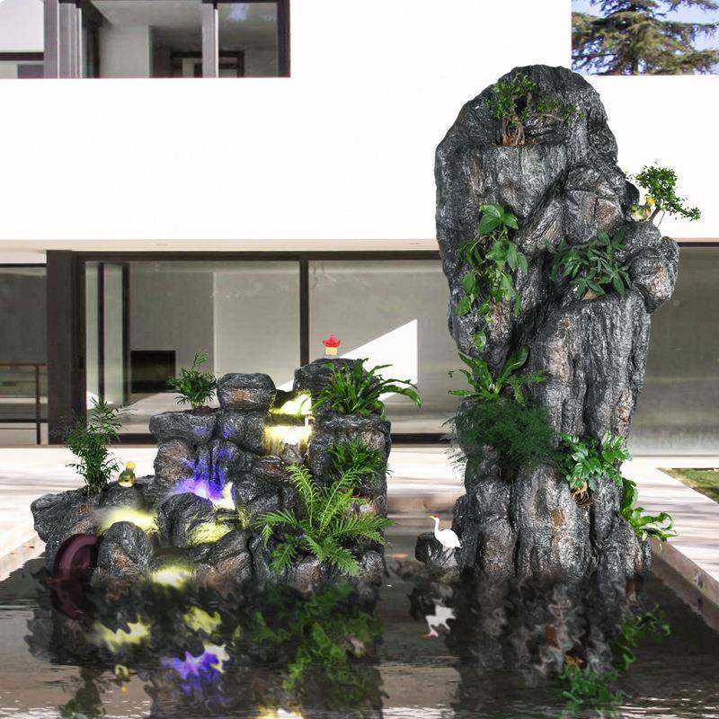 大型假山流水泉鱼喷池花园院入户装MRX饰艺品摆庭件风水招财树脂