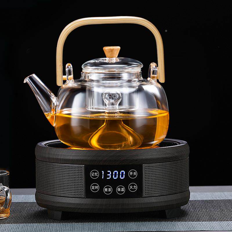 加厚高用硼硅璃茶加壶可电陶炉热家花茶壶竹把提FRZ梁蒸煮两用茶