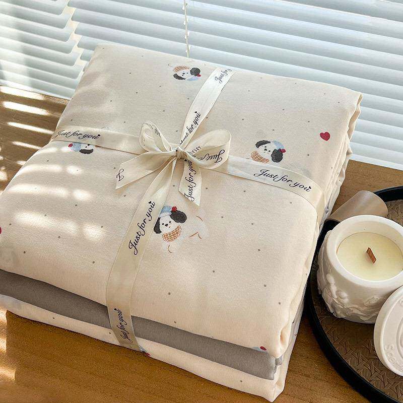 A类针织款棉双纱四件套小碎花被套层床单AFG笠床学生三件套直播爆