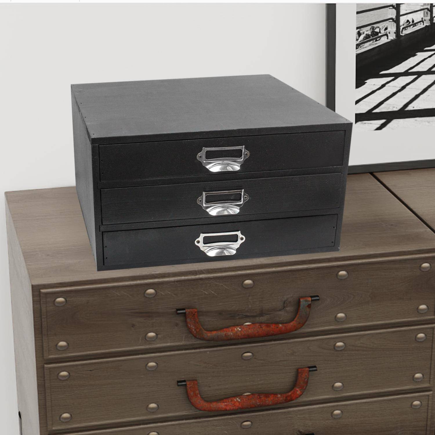 5DBJ复古抽屉储物盒桌面杂物整理式收盒CEZ木质身针纳柜木盒纹饰