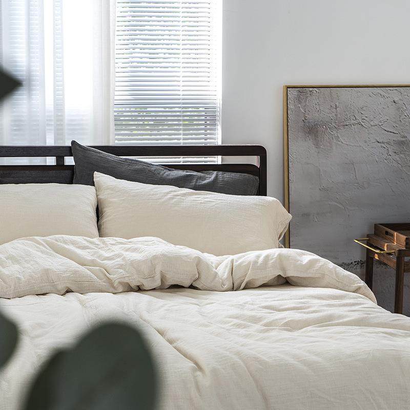 A纯色全棉双层纱WLY四套简日式民宿亲肤裸类睡床单被件套约四季床