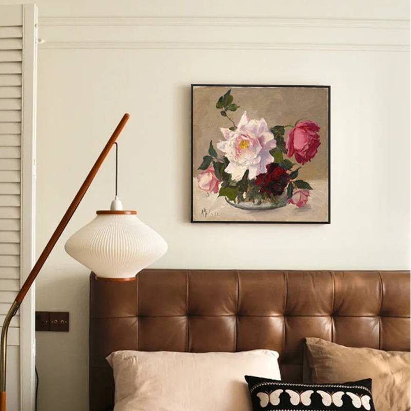 法式中古花卉装饰画卧室茶室月季壁画客厅沙发画玄关书房复古挂画图片