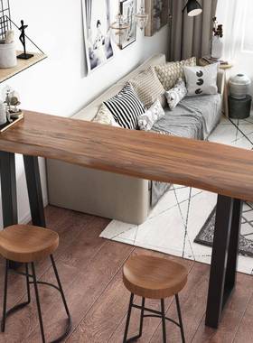 桌椅实木桌吧台家用台靠阳墙长条QQJ窄桌子商用酒吧台脚桌高桌椅