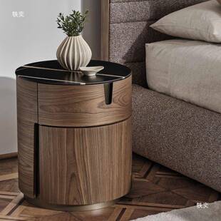 意式 极简轻奢卧室圆床边柜北美黑胡4桃实木TYLSA形NIGHT5NFE床头
