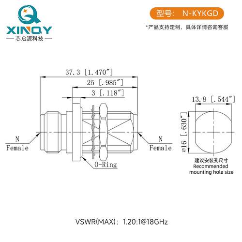 N型射频同轴转接器-KY18GCJJ转接N头螺纹穿K墙面板固定