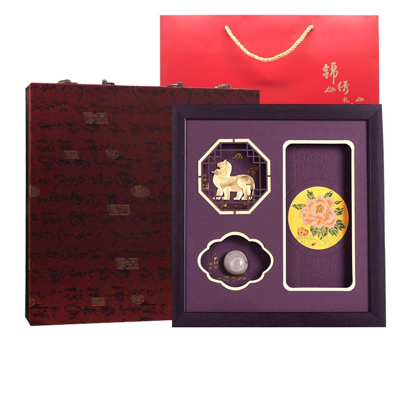 云锦饰雨花石金麟箔梅花装南京金陵三宝家麒居摆件电视柜新中式创